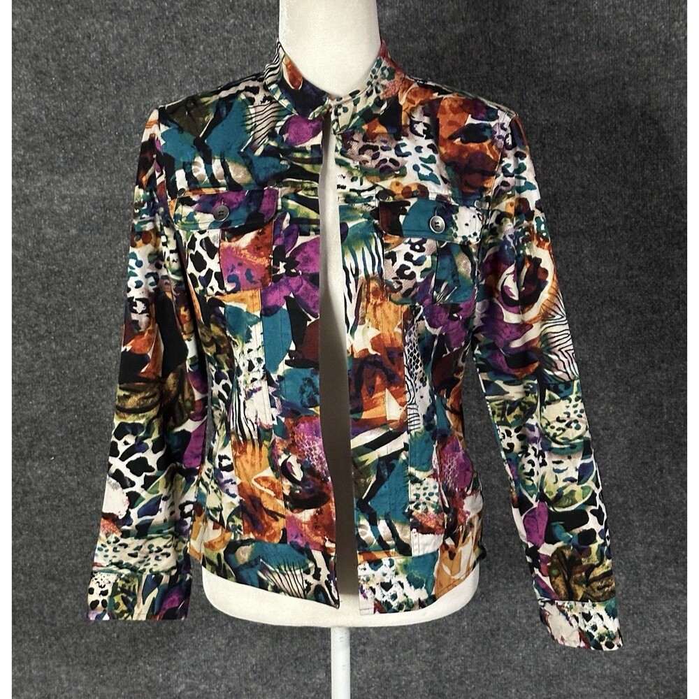 Chico's Mosiac Teal Faun Floral Open Jacket Size 0 (4/6) F5003